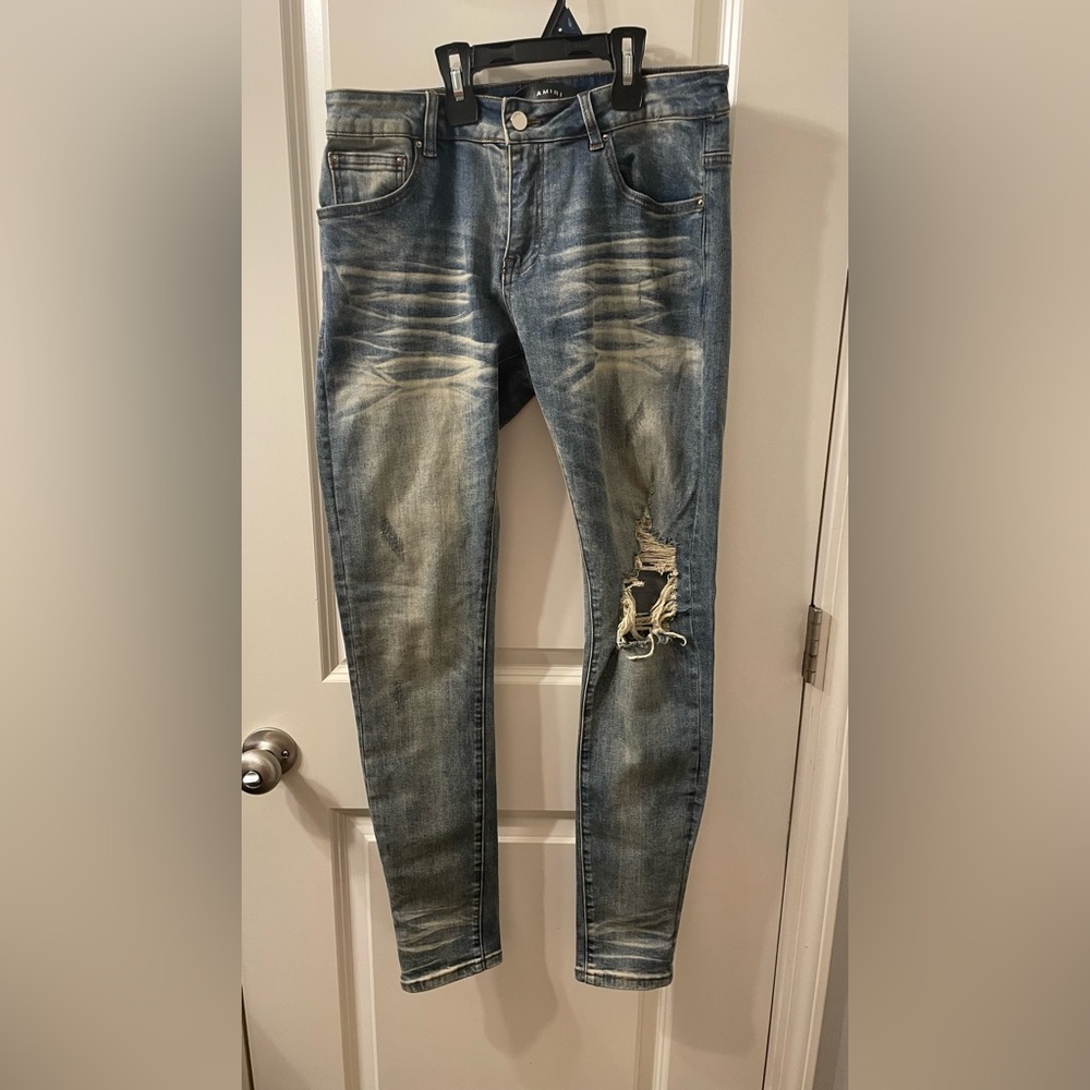 AMIRI Distressed Faded Blue Skinny Jeans